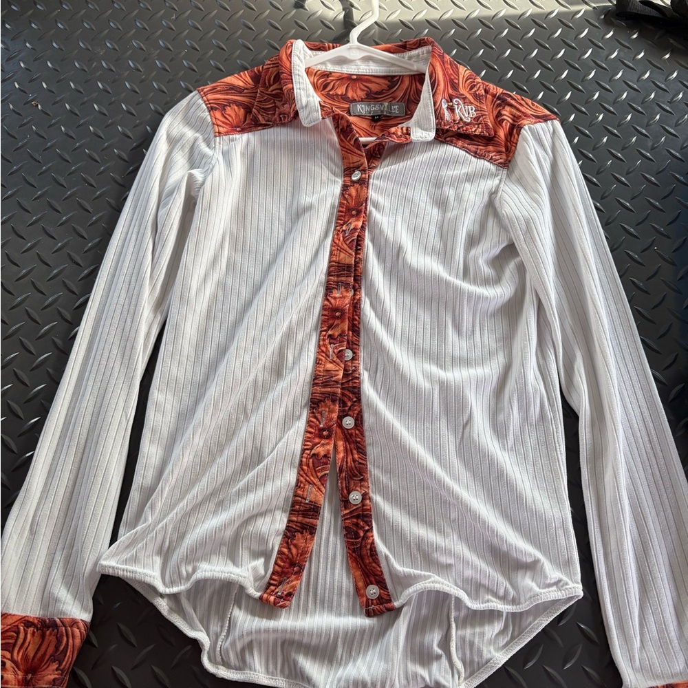 Roper Women's White and Orange Button Down Shirt